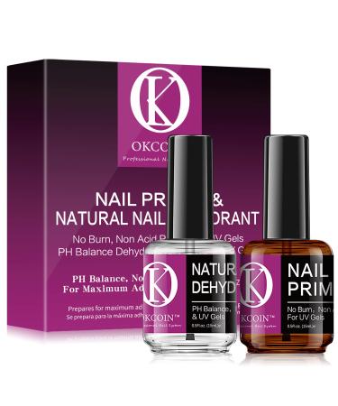 OKCOIN Nail Primer - Professional Nail Dehydrator and Primer Acid Free Nail Prep Dehydrator No Burn Nail Primer Superior Bonding Primer for UV Gels 0.5oz