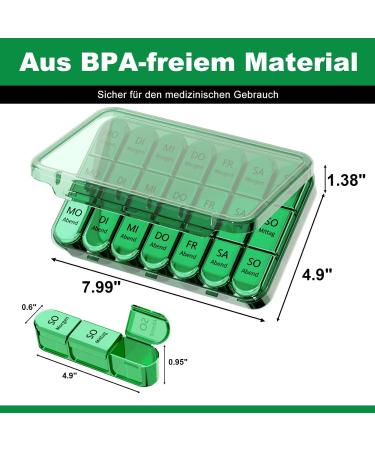7-Day Tablet Box with 21 Compartments - German Pill Organizer for AM/PM - Olive Green Medication Box - Buy Online on GoSupps.com