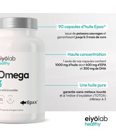 Omega 3 EPAX | Wild Fish Oil 2000 mg | High in Fatty Acids 800 mg EPA + 600 mg DHA for 2 Capsules | Pure and Concentrated Oil with Natural Antioxidants | 90 Soft Capsules | Eiyolab - Buy Online on GoSupps.com