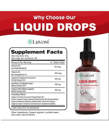 Luvost Liquid Drops with Cayenne Pepper Hawthorn Berry Beet Root Turmeric Berberine & Vitamins D3 + K2 Supports Circulation Heart & Vascular Wellness 60 ml (Pack of 2) - Buy Online on GoSupps.com