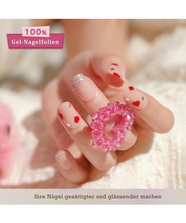 Danni & Toni Half Hardened Gel Nail Films - Sweet Love Red Heart Glossy UV Gel Nail Foil Stickers | Self-Adhesive 28 Pack - Buy Online on GoSupps.com