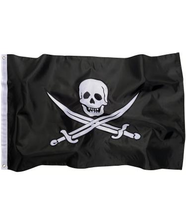 Pirate Flag - 3X5 Foot Outdoor Nylon Jolly Roger Banner Double Sided Embroidery Featuring Skull and Swords (Calico Jack Style), Finished with Brass Grommets and White Canvas Header for Boat Use