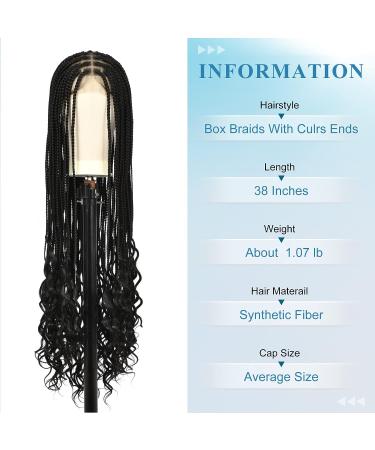 Olymei 38 Full Double Lace Front Knotless Box Braided Wig with Baby Hair - Super Long Black Braids with Curls - Synthetic Wig for Black Women - Buy Online on GoSupps.com