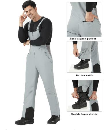 WULFUL Men's Insulated Snow Bibs - Waterproof Winter Ski Pants X-Large Light Grey | Snowboarding Overalls - Buy Online on GoSupps.com
