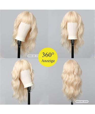 Allbell Long Curly Blonde Wigs with Bangs - Natural Looking Heat-Resistant Water Wavy Synthetic Wigs for Women | International Shipping - Buy Online on GoSupps.com