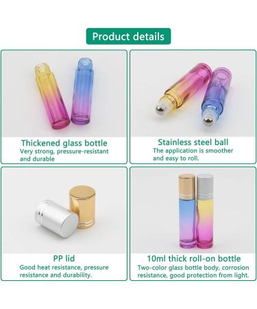 Rowiz 10PCS 10ml Gradient Color Glass Bottle Leakproof Glass Bottle Essential Oil Roller Bottles Set With Stainless Steel Balls And Gold or Silver Screwcap For Perfume & Aromatherapy Oils Blue-purple and Yellow-rose Red Gradient - Buy Online on GoSupps.com