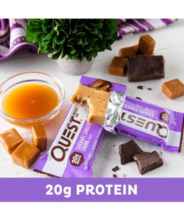 Quest Nutrition Caramel Chocolate Chunk Protein Bars - 12 Pack (2.12 oz Each) | High Protein Snack - Buy Online on GoSupps.com