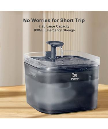 Petory Cat Water Fountain - Automatic 2.2L Pet Water Dispenser with Filters | BPA-Free Grey Fountain for Cats | 2 Flow Modes - Buy Online on GoSupps.com