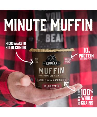 Kodiak Cakes Double Dark Chocolate Minute Muffins - Pack of 12 Power Cup High Protein On-the-Go Breakfast - 100% Whole Grain, Just Add Water (2.36 oz each) - Buy Online on GoSupps.com