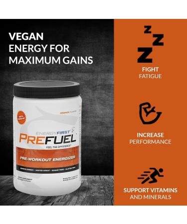 EnergyFirst Prefuel Vegan Pre-Workout Powder, Zero Sugar, All-Natural Energizer with Immune Support Orange Flavor, 30 Servings for Maximum Workout Performance - Buy Online on GoSupps.com