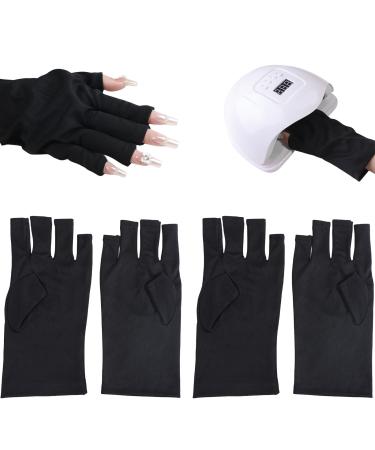 2 Pairs UV Gloves for Gel Nails Anti UV Gloves for Gel Nail UV Gloves Nail Gloves UV Protection Lamp Hand Gloves UV Lamp Gloves Nail Cotton Fingerless UV Protection Gloves for Gel Manicures (Black)