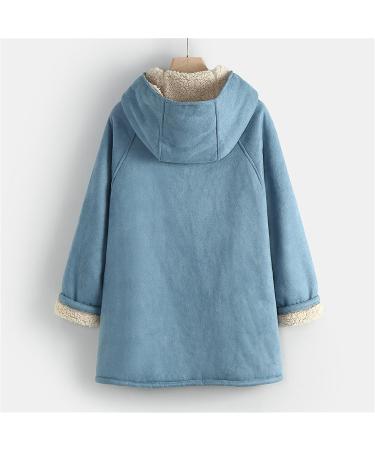 Buy Hanxiulin Womens Plush Fleece Jacket Warm Long-Sleeved Winter Coat with Hood Cuddly Outdoor Jacket in Blue - Buy Online on GoSupps.com