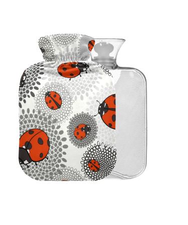 Ladybug Hot Water Bottle with Cover Solid Color Floral BPA Free 2L Large Hot Water Bag for Pain Relief Cramps