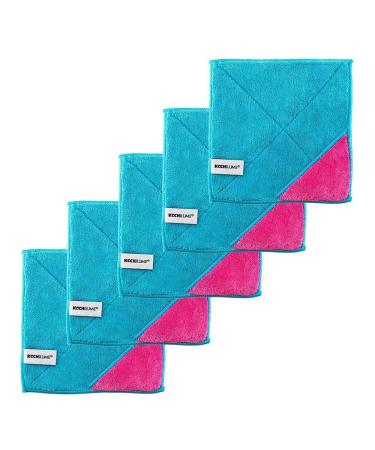 Kochblume 1-5-10er Set / Microfibre cloth cleaning cloth 18 x 18 cm (set of 5 turquoise-pink) set of 5 turquoise-pink