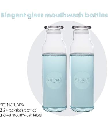 Glass Mouthwash Dispenser Set with 24 oz Bottles and Labels - Buy Online on GoSupps.com
