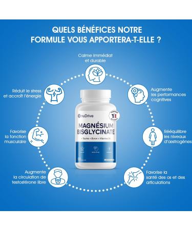 Magnesium Bisglycinate + Boron & Taurine & Vitamin B6-300mg/dose - Highly absorbable - Anti-stress/fatigue - Bone health - Hormonal balance - 100% French - 30 Day Cure - Buy Online on GoSupps.com