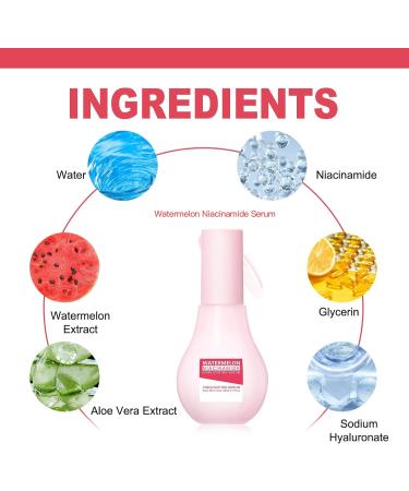 Watermelon Glow Niacinamide Serum Skincare Hydrating Watermelon Serum with Hyaluronic Acid Deep Moisturizing&Brighten - Improve Dullness&Dark Spots Lightweight Facial Serum(60ML) - Buy Online on GoSupps.com