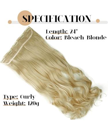 S-noilite Fashion Half Head Clip in Hair Extensions - Curly Wavy Hairpiece 24 Inches - Bleach Blonde - Buy Online on GoSupps.com