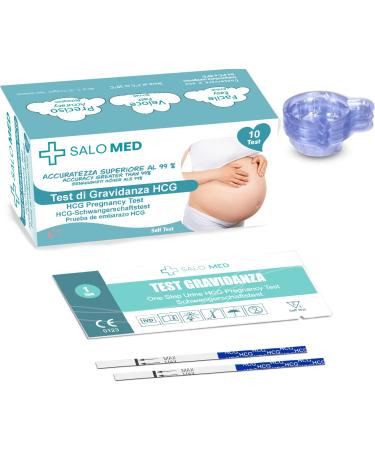 SALO MED - 10 HCG Pregnancy Rapid Test - Ultrasensitive 10 mIU - Reaction strips with 10 urine cups included - 10 PIECES