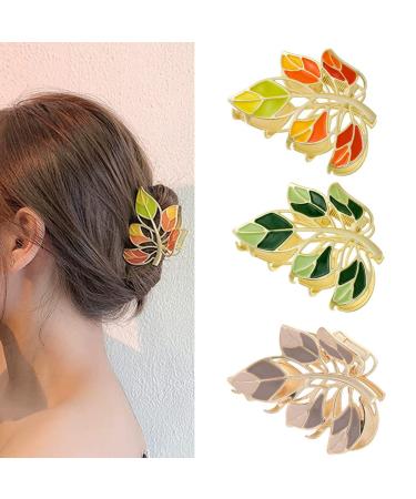 Eddie Munson Flower Leaf Hair Claw Clips Set for Women Girls-Butterfly Metal Large Hairpin Claw Clips-Hair Accessories for Thin Hair Thick Hair Long Hair Short Hair for Girls Women (3 PCS Leaf)