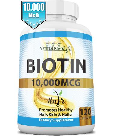 Biotin 10,000 mcg High Potency Supplement - 120 Capsules for Hair, Skin, Nails & Metabolism - Buy Online on GoSupps.com