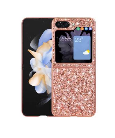 Tivenfezk Nadoli glitter shell for samsung galaxy z flip 5 rose gold glossy sparkling bling galvanisier frame ultra -thin shockproof back pocket cell phone case protective cover