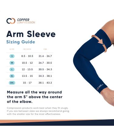 Shop Copper Compression Arm Sleeve - Copper Infused Full Arm Brace for Pain Relief in Tennis Elbow Arthritis and More - Navy L - Buy Online on GoSupps.com