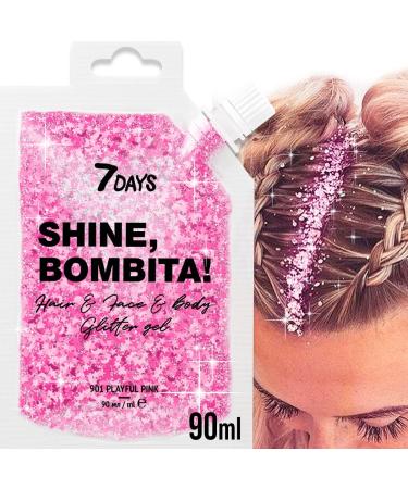 7DAYS Sparkling Shine Bombita Glitter Gel in Playful Pink - Face, Hair & Body | Chunky Sequins for Party, Rave, Festival & Halloween | Quick-Drying, No Glue Holographic Makeup - 90ml - Buy Online on GoSupps.com