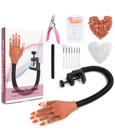 Practice Hand for Acrylic Nails, Flexible Nail Training Maniquin Practice Hand, Moveable Practice Nail Hand wth 200 Pcs Replaceable Nails for Acrylic Nail Manicure DIY Type B nail hand