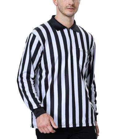 TOPTIE Pro-Style Referee Shirt | Men's Official Long Sleeve Black & White Striped Umpire Jersey - X-Large - Buy Online on GoSupps.com