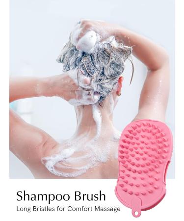 HEETA Silicone Body Scrubber and Shampoo Brush - 2-in-1 Scalp Massager and Exfoliating Brush for Skin and Scalp Care - Gentle Massage Nodes - Lathers Well - Pink - Buy Online on GoSupps.com