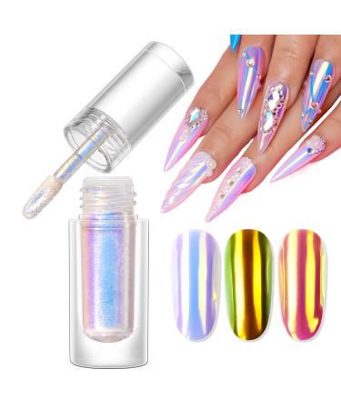 Makartt Chrome Liquid Powder for Nails Mermaid Nail Chrome Liquid Aurora Chrome Liquid Nail Powder Chrome Nail Powder Chameleon Metallic Mirror Effect for Gel Nail Polish