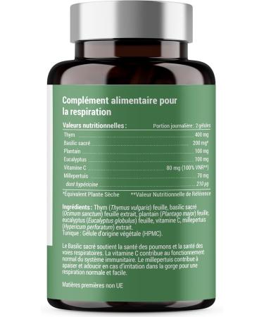 BREATHING FORMULA | Food supplement | Thyme sacred basil leaf plantain eucalyptus St. John's wort | Pollen | Soothes Thins | 60 Capsules | Made in France - Buy Online on GoSupps.com