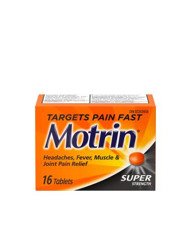 Motrin Super Strength Tablets Pain Reliever for Menstrual Pain Back Pain Ibuprofen 400mg 16 Tablets orange 16 Count (Pack of 1) Tablets