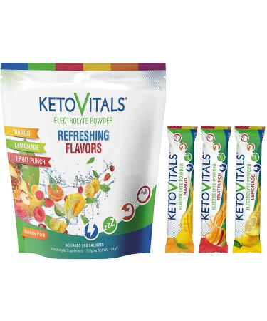 Keto Vitals Original Electrolyte Powder Stick Packs | Keto Friendly Electrolyte Travel Packets | Variety Individual Packets | Energy Drink Mix | Zero Calorie Zero Carb (Original Assorted, 30 Count) Original - Assorted 30 C