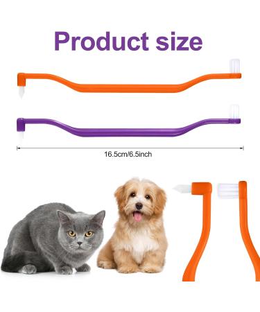 Double-Sided Cat Toothbrushes - 2 Pack Kitten Dental Care Brush with Microbe Head & Curved Handle - Purple & Orange - Buy Online on GoSupps.com