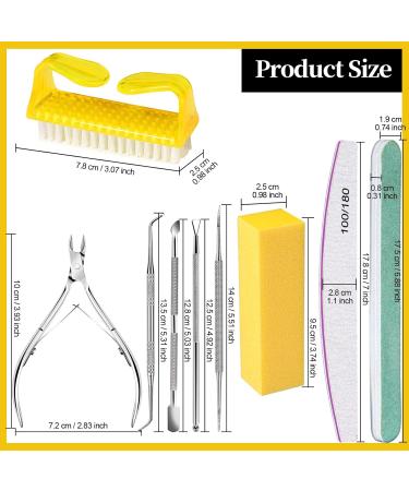 FANDAMEI 12pcs Nail Files Set with Cuticle Nipper, Buffer, Pusher, Remover Tool Manicure Kit Yellow - Buy Online on GoSupps.com