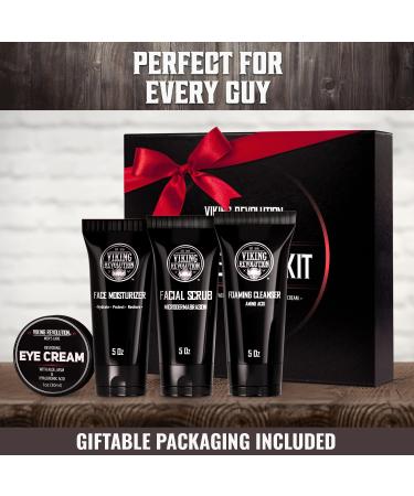 Viking Revolution Men's Skincare Kit - Facial Care Set with Moisturizer, Scrub, Cleanser, & Eye Cream - Buy Online on GoSupps.com