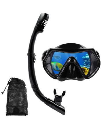 Snorkel mask Snorkeling Set for Adults and Youth, Diving mask and Full Dry Snorkel Swim Googles is Suitable for Snorkeling, Dive Scuba Diving, Swimming BLACK