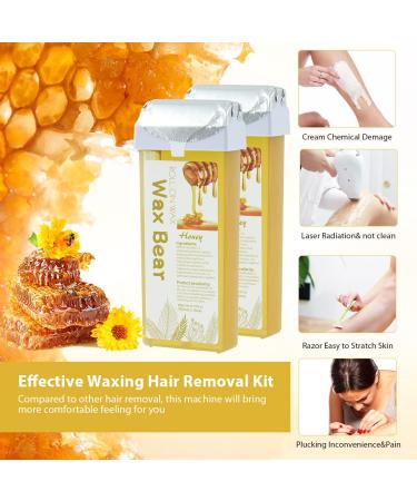 Wax Bear Roll On Wax Kit - Sensitive Skin Soft Wax Heater with Cartridge Refill, 10 Wipes, 100 Wax Strips - Yellow - Buy Online on GoSupps.com