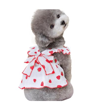 Shenrongtong dog dresses for small dogs girls dog dresses for girls |Pet rock litter dresses |Puppy dress dog clothing cat clothing sweet dog dresses with strawberry printing for white XS