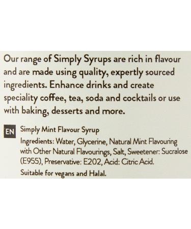 Simply Sugar Free Mint Syrup | Low Calorie, Vegan & Nut Free Flavoured Syrup - 1 Litre Bottle | Ideal for Coffee, Cocktails, and Baking - Buy Online on GoSupps.com