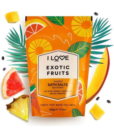 I Love Exotic Fruits Scented Bath Salts - 99% Naturally Derived Vegan-Friendly Silky Smooth Skin - 500g - Buy Online on GoSupps.com