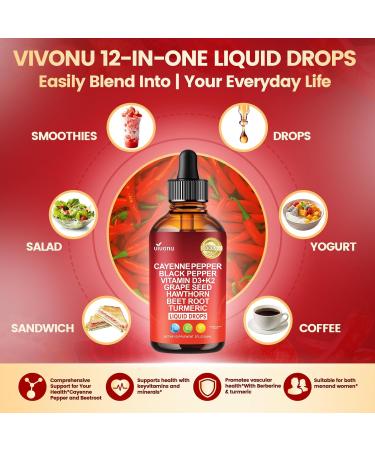 12-in-1 Cayenne Pepper Drops Supplement Liquid 3000mg + 10:1 Liposomal Tech with Berberine Ceylon Cinnamon Hawthorn Berry Vitamin D3 K2 E Beet Root Turmeric Black Pepper Grape Seed Extract - Buy Online on GoSupps.com