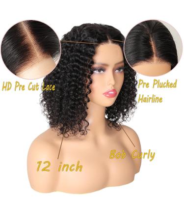 Buy Wear and Go Glue-less Human Hair Wig - 180% Density Pre-Cut Lace Bob Curly 4x4 HD Lace - Natural Hairline Pre-Plucked 30cm (12 Zoll) - Perfect for All Occasions! - Buy Online on GoSupps.com