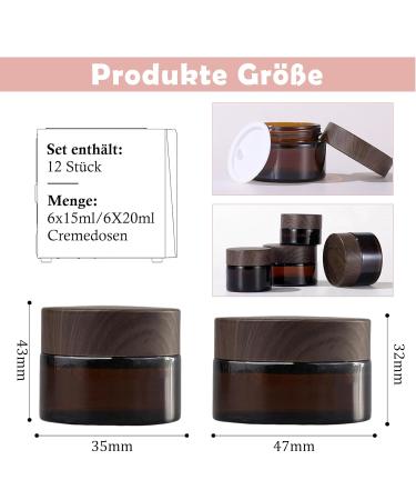 Tokincen 12-Pack Amber Glass Cream Cans - 15ml & 20ml Refillable Containers with Lids | Brown Glass Storage - Buy Online on GoSupps.com