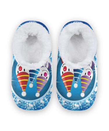 Mnsruu Christmas Snowman Star Snow Slippers Fleece Comfortable Bedroom Non-Slip Men's Shoes Size 43-46(UK8-9)