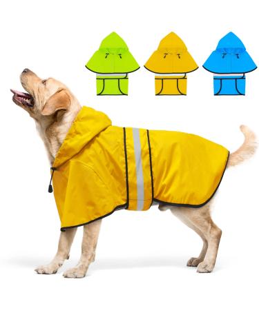 Dolitego Dog Raincoat - Reflective Dog Rain Coat, Waterproof Dog Rain Jacket with Hoodie, Adjustable Dog Poncho Dog Slicker for Dog Walking (Large, Yellow) Large Yellow