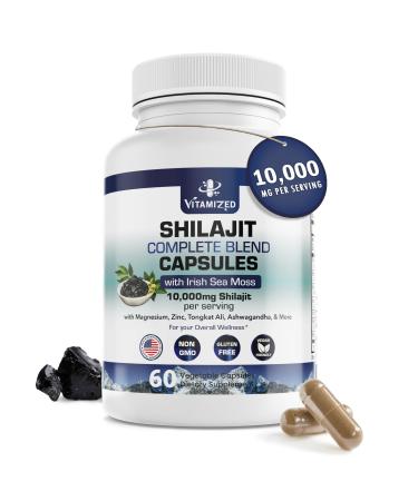 VITAMIZED Himalayan Shilajit for Men & Women - 10 000mg Shilajit Ashwagandha Supplements + Irish Sea Moss Tongkat Ali PQQ & More - 60 Capsules