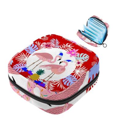 Menstruation upholstered bag zipper women's sord bag tampons collect bags for women girls (happy Christmas hat flamingo palm) color 7